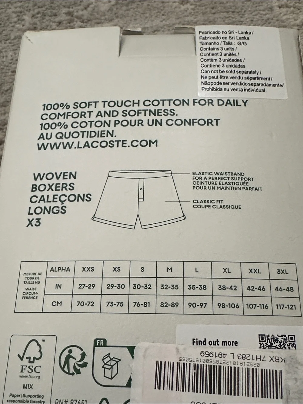 Lacoste Men's Large  3 pack of 100% Cotton Woven Boxers. Blue Shades. NWT’s.
